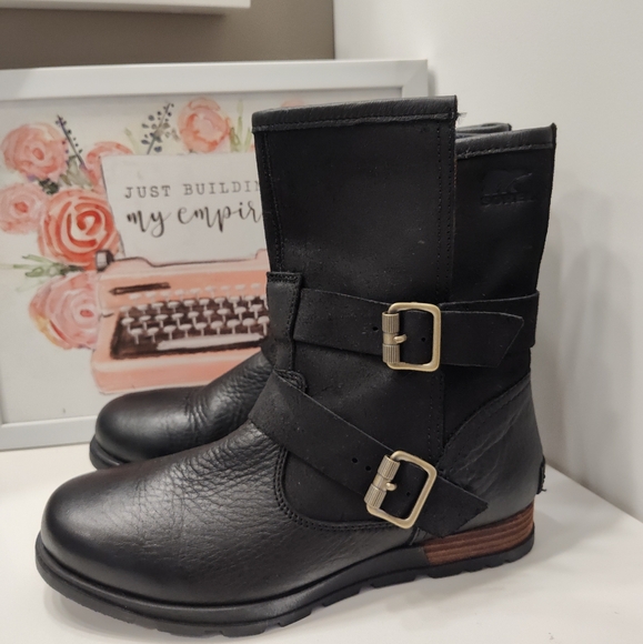 EUC Sorel Major Moto Inspired Pull On Mid Calf Boots, Leather/Suede, Black, 7.5 - Picture 1 of 16